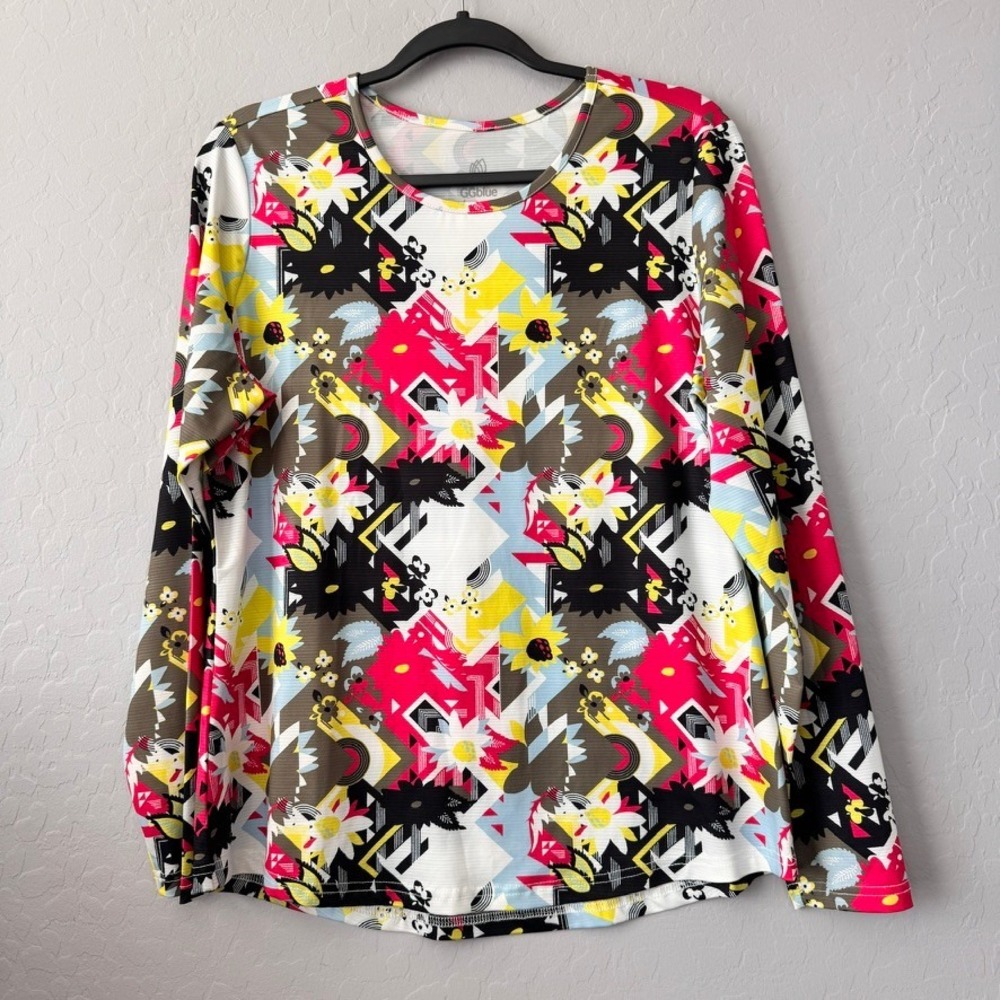 GGblue Large Luxe Sport Top Multi Color Long Sleeve Geometric Floral Athletic